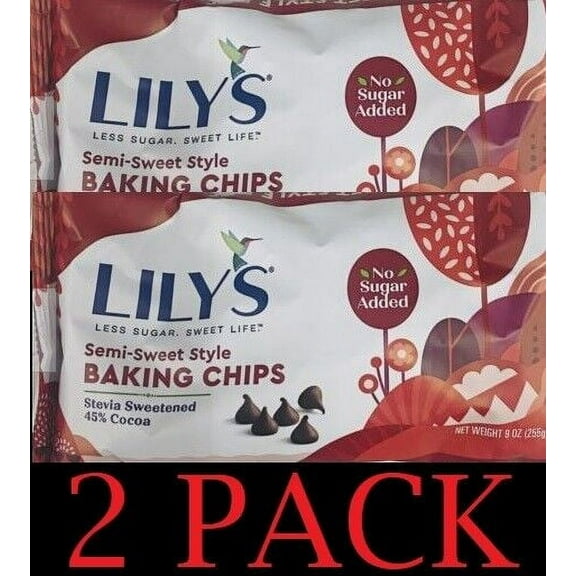 LILYS Semi Sweet STEVIA SWEETENED Baking Chips 9 oz Bag - NO SUGAR ADDED 2 PACK