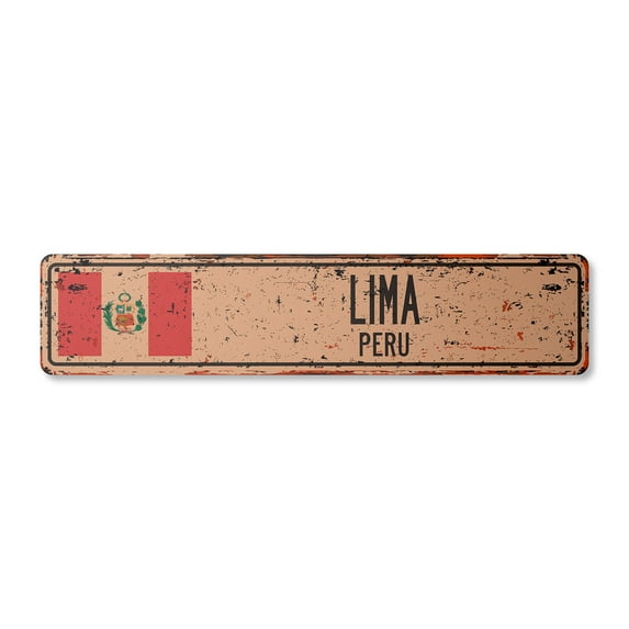 LIMA PERU Vintage Plastic Street Sign Peruvian flag city country road wall gift | Indoor/Outdoor | 24" Wide