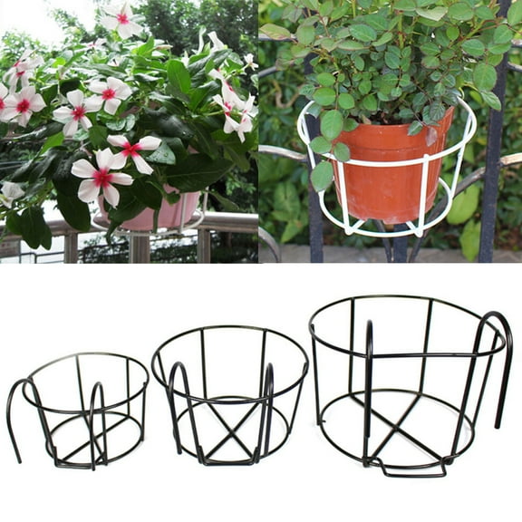 Limei 9.4" x 5.5" x 8.2" Hanging Planter, Rail Planter Baskets, Wire Flower Pot Holder Plants Hangers for Orchid, Deck, Patio Ledge, Balcony, 1 Pack, Black(XL)
