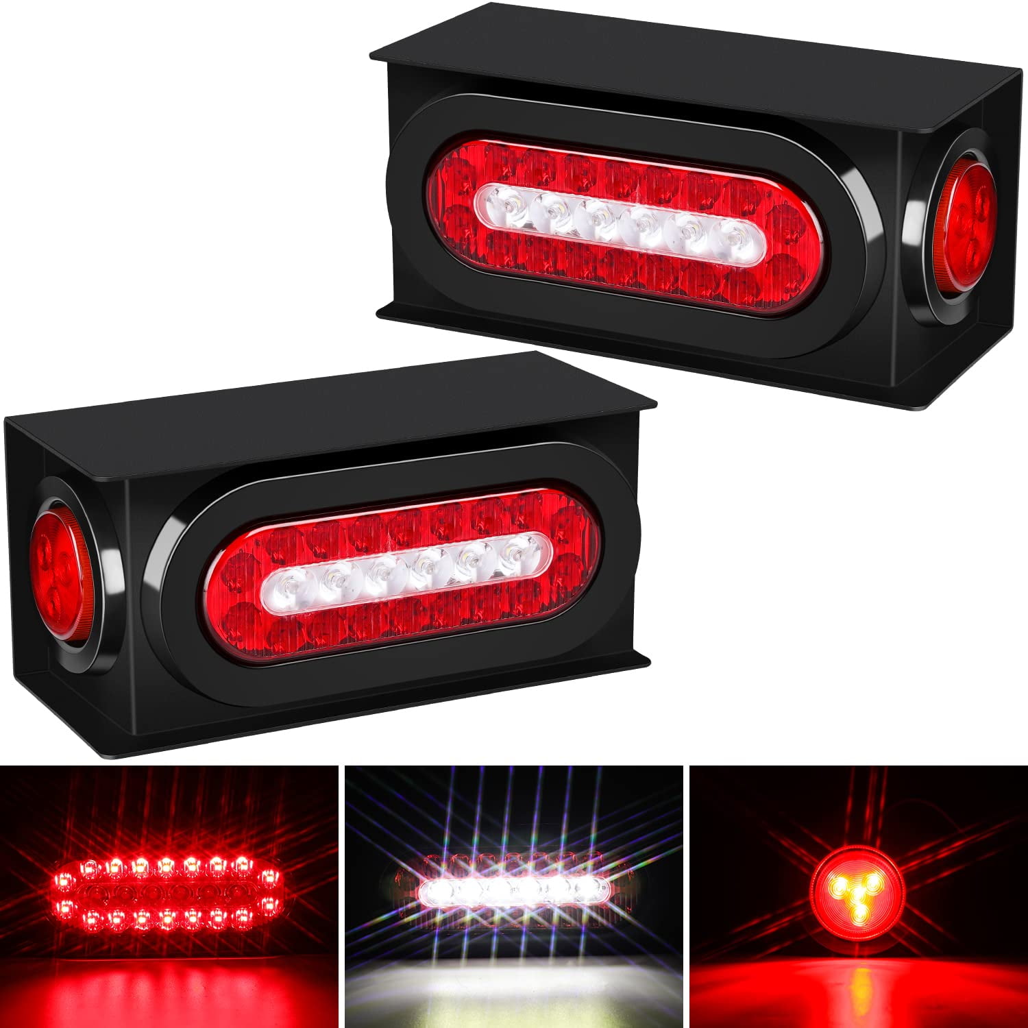 LIMICAR 2 Red 2 MMF7 White 6" Oval Trailer Lights, 24 LED Flatbed Light
