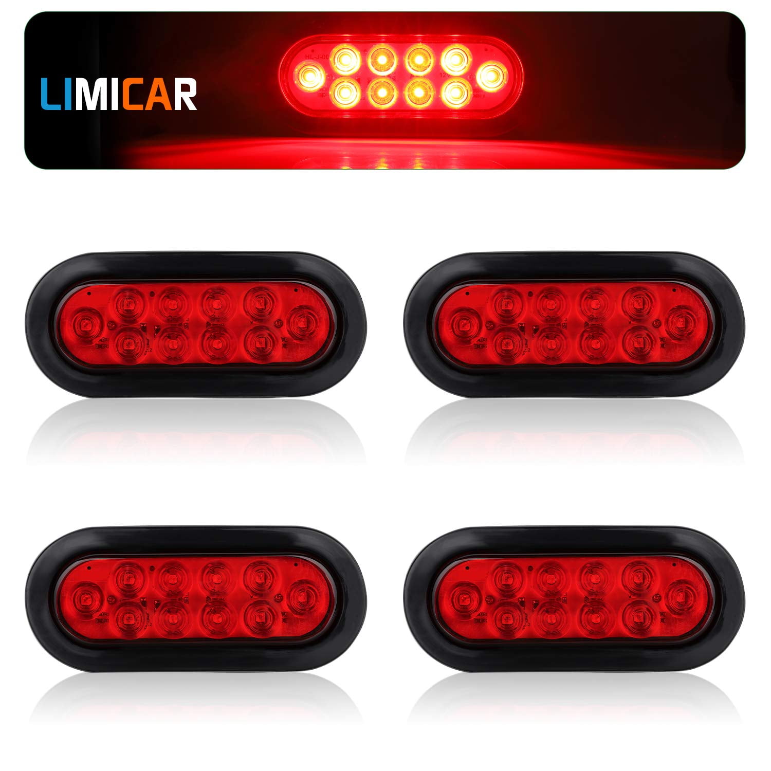 6Pcs 6 Inch Oval LED Trailer Lights - Red/White, Stop/Turn/Tail Lights, IP67 Waterproof, 12V For Trucks, RVs, Jeeps