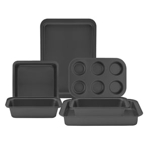 LIMICAR 6-Piece Nonstick Bakeware Set, Carbon Steel Baking Pan Set Include Cake Pan, Cookie Sheet, Muffin & Bread Loaf Pans for Oven, Black