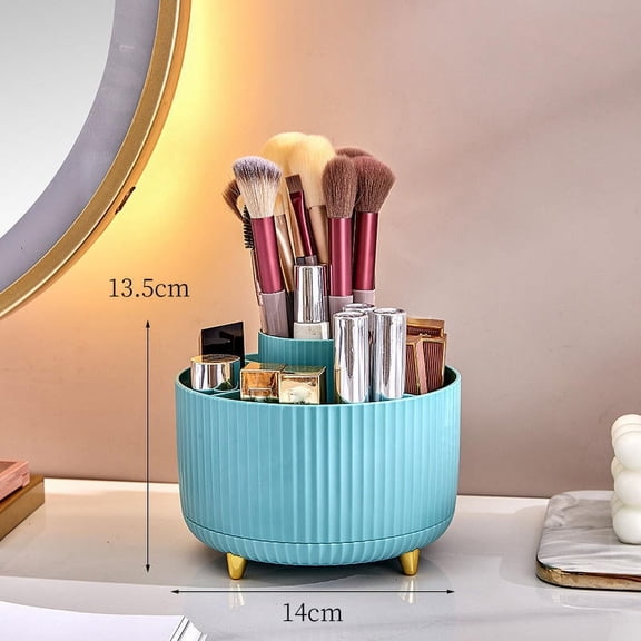 LIMICAR Home Makeup Box, Brush Storage Box, Desktop Organizer, 360° Rotating Pen Holder (Blue) Large Capacity