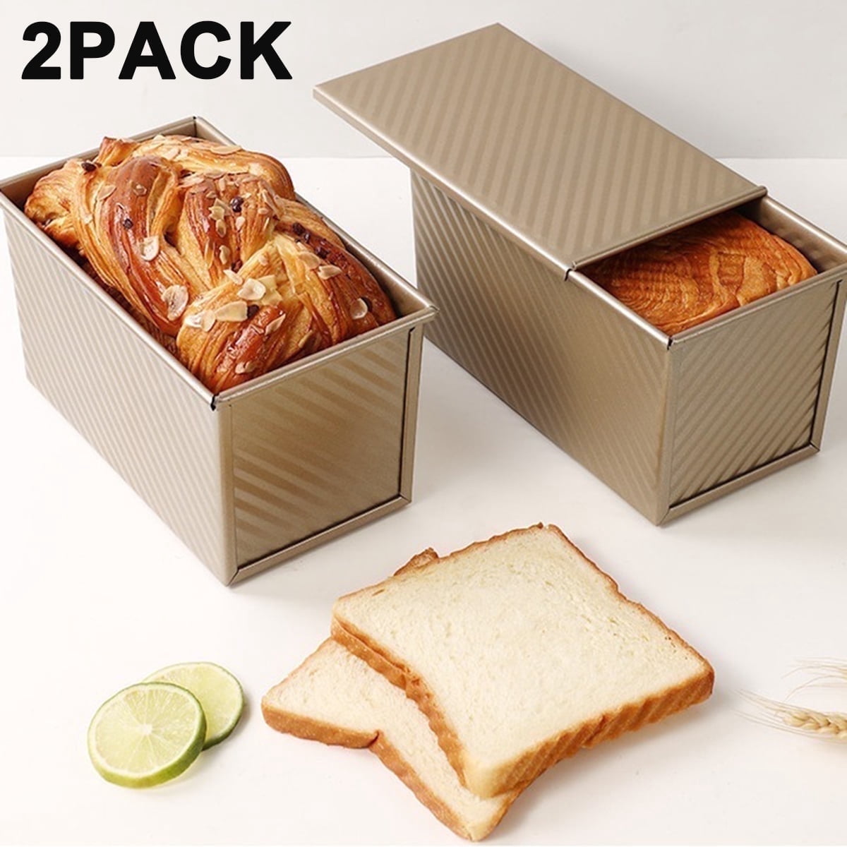 LIMICAR 2 Pack Pullman Loaf Pan with Lid, 8x4 inch Non-stick Bread Pan for Baking, Commercial Grade Carbon Steel for Sourdough, Sandwich Bread, Easy Release & Clean