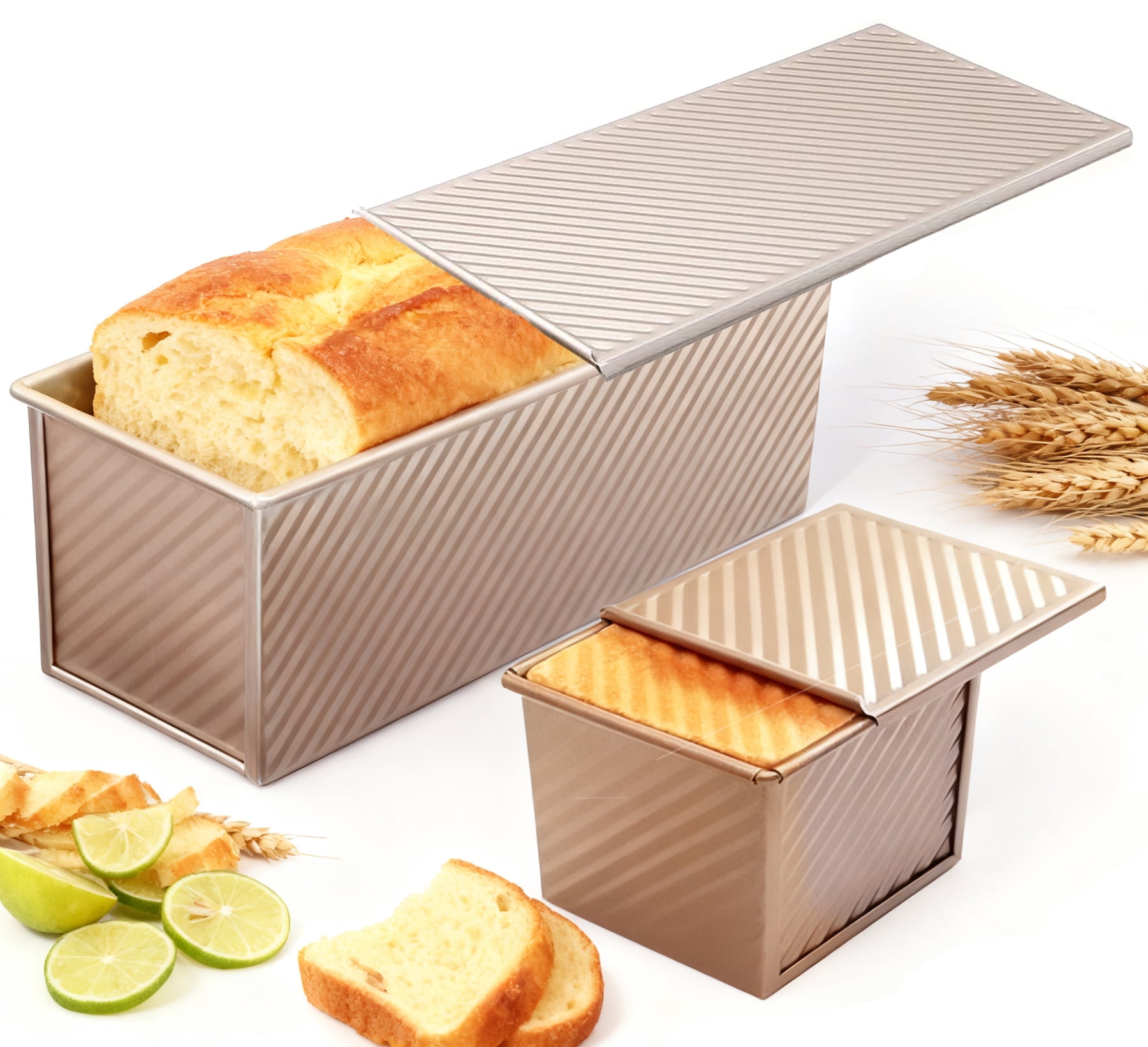 LIMICAR Pullman Loaf Pan with Lid,Bread Loaf Pan,2.2LB/0.5LB Dough Capacity Pullman Bread Pan, Non-Stick Carbon Steel Sandwich Bread Pans,Toast Box for Sandwich,Bread,Sourdough