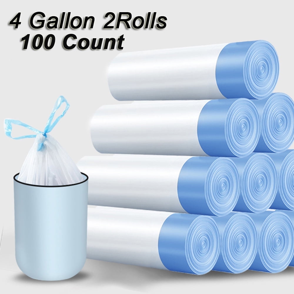 LIMICAR 4 Gallon Trash Bags Drawstring, Small Garbage Bags Tear-Free,White Trash Can Liners For for Toilet Home Office and Bedroom,2 Rolls 100 Count