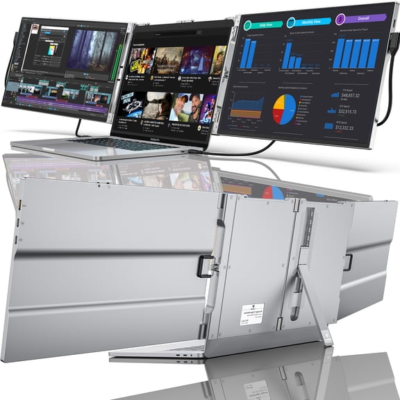 LIMINK LK14 14" 1200P Portable Triple Monitor for 13-16" Laptop, Laptop Monitor Screen Extender Dual Display Screen Foldable Workstation Monitor Display Fit for Travel Businiess Trip with USB-C Cable