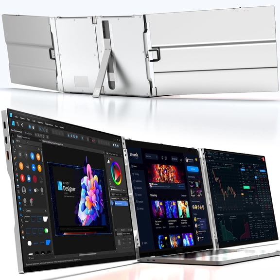 LIMINK LK15 15" Al Alloy 1080P Triple Monitor Extender for 13-16inch Laptop, Frameless Portable Tri-Screen Laptop Display with HDMI & USB C Ports for MacOS & Windows, Plug & Play, Not Need Driver
