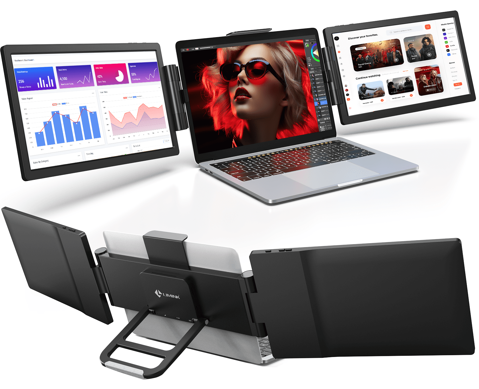 LIMINK Portable Triple Monitor for 13-16