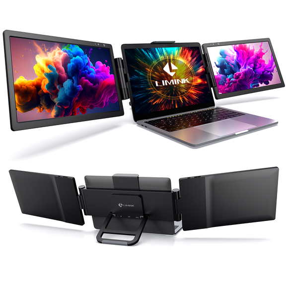 LIMINK Portable Triple Monitor for 13-16" Laptop, Lightweight 12" Laptop Screen Monitor Extender for Dual Monitor Display 300nit Upgrade USB-C Tri-Screen