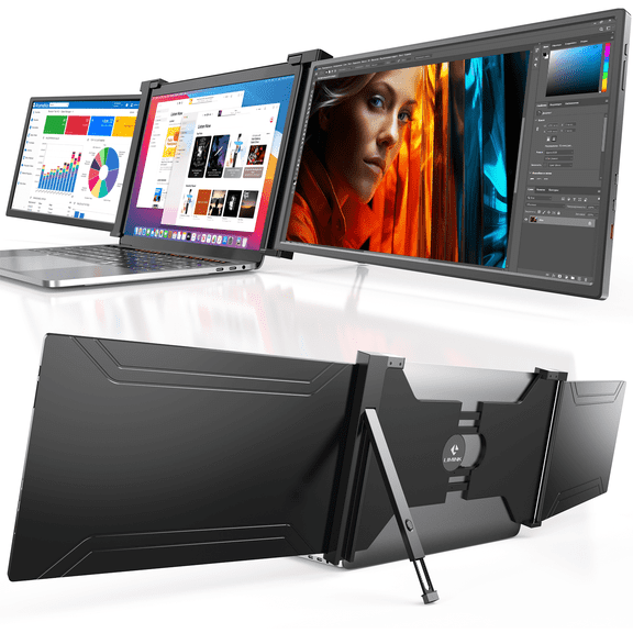 LIMINK S20 15.4" 1080P Portable Triple Monitor Laptop Screen Extender Tri-Screen Extender for 15.6-17.3" Laptops Folding Double Screen Compatible with Mac&Wins