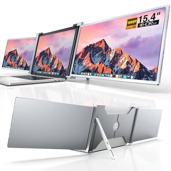 LIMINK S20 15.4" Laptop Screen Extender Portable Monitor for 15.6-19" Laptop, Portable Triple Monitor Screen Extender with USB-C & HDMI Cables, No Driver Required, Silver