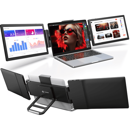 LIMINK SP12 1080P Portable Triple Monitor for 13-16" Laptop, 12" Screen Dual Display Travel Extended Foldable Workstation Monitor Display for Mac & Wins, Portable Travel Monitor Gaming Monitor
