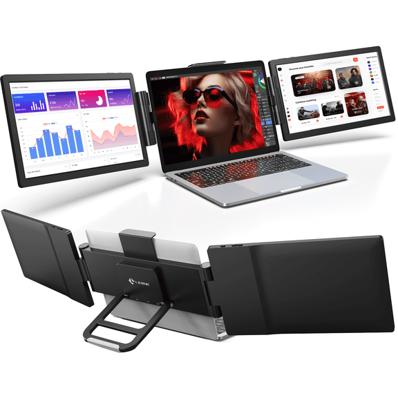 LIMINK SP12 1080P Portable Triple Monitor for 13-16" Laptop, 12" Screen Dual Display Travel Extended Foldable Workstation Monitor Display for Mac & Wins, Portable Travel Monitor Gaming Monitor