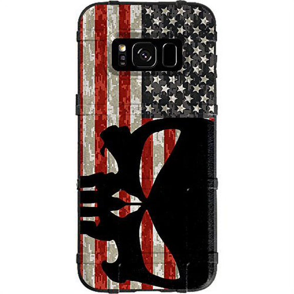 LIMITED EDITION - Authentic Made in U.S.A. Magpul Industries Field Case for Samsung Galaxy S8 (Not for Samsung S8 Active or S8 PLUS) Black Punisher Sideways on USA Flag on Digi Camo