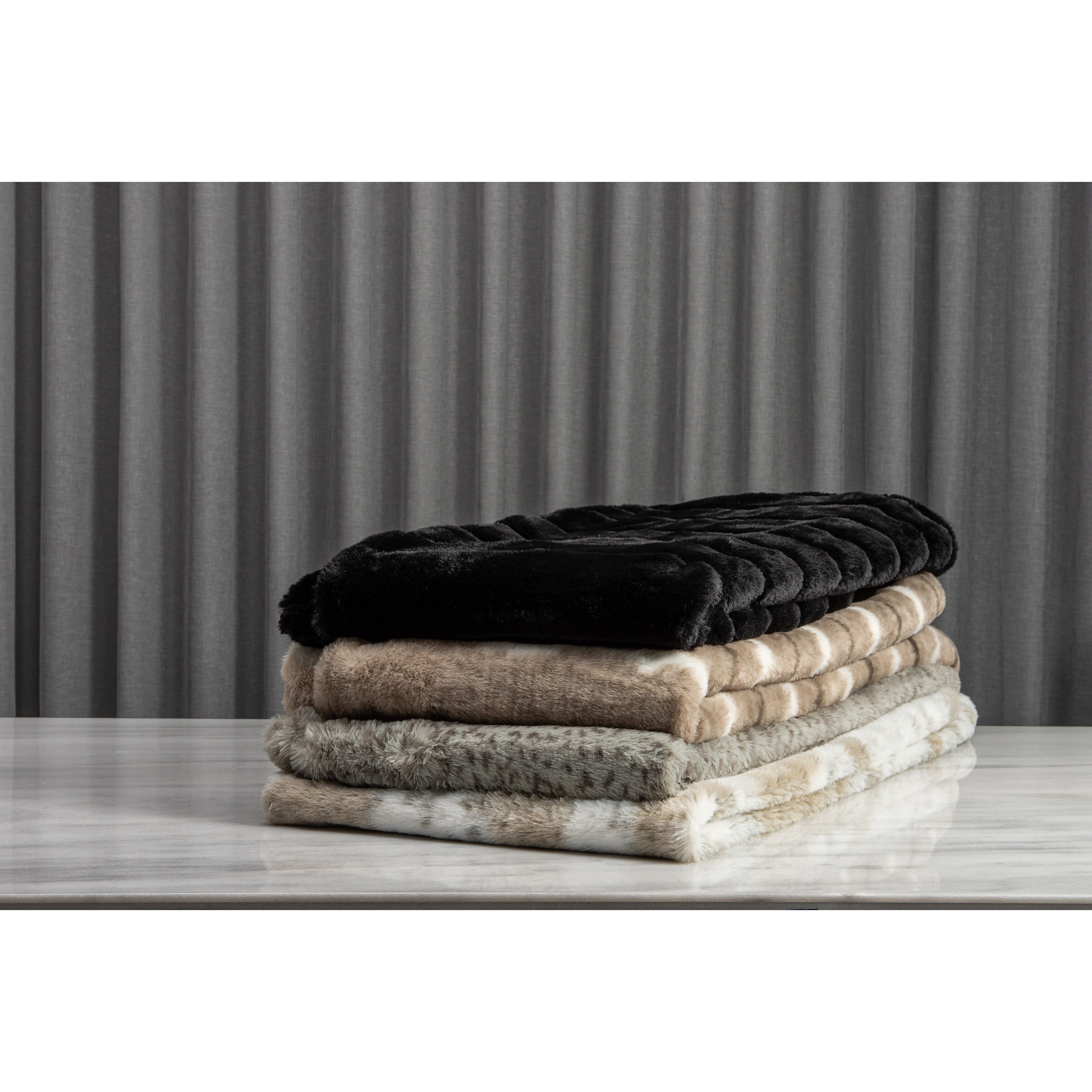 Dayton Beige Rabbit Faux Fur 50" x 60" Throw Blanket