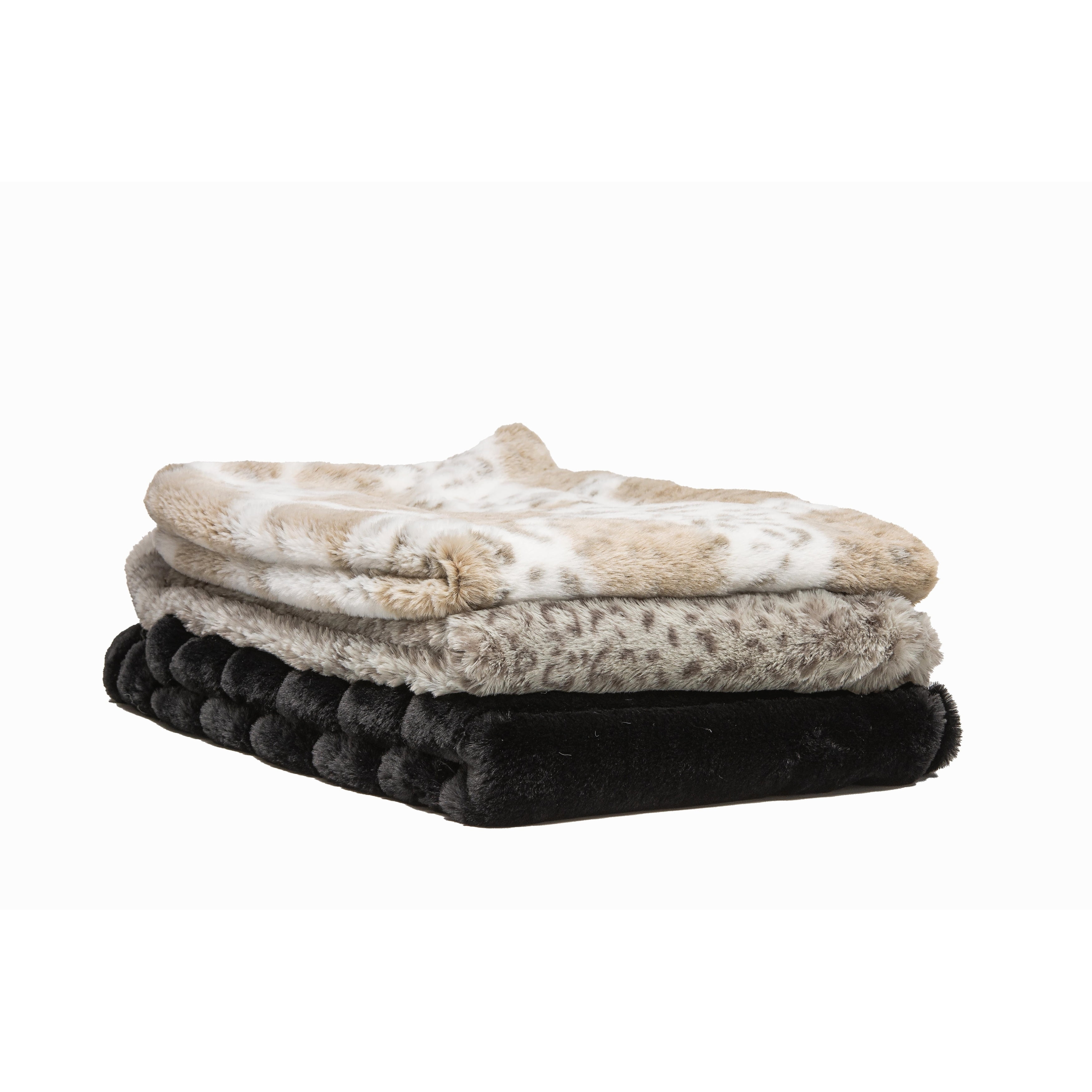 Luxurious Lynx Faux Fur & Fleece 50" x 60" Reversible Throw Blanket