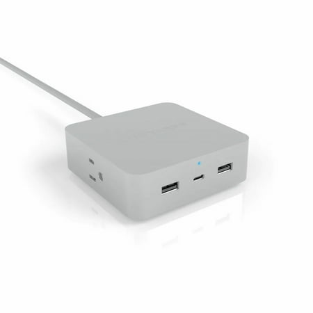 LIMITLESS PowerPro - 5-Device Desktop Charger with USB, Type-C, AC Outlets and Surge Protection - Gray