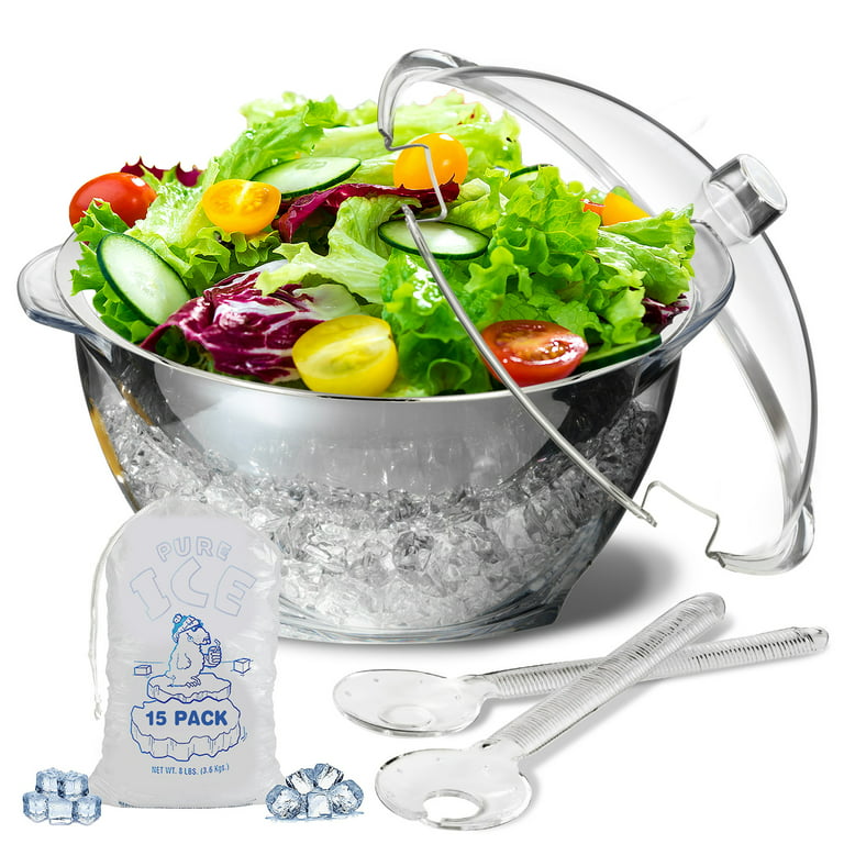 LIMOEASY Iced Salad Bowl, 4.5 Qt Large Chilled Serving Bowl with Lid for  Parties, Ice Bowls to Keep Veggie, Fruit, Potato, Pasta Cold, Unique Gift  for