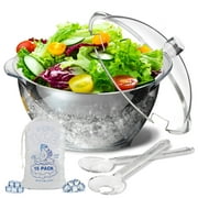 LIMOEASY Iced Salad Bowl, 4.5 Qt Large Chilled Serving Bowl with Lid for Parties, Ice Bowls to Keep Veggie, Fruit, Potato, Pasta Salad Cold, Unique Gift for Women