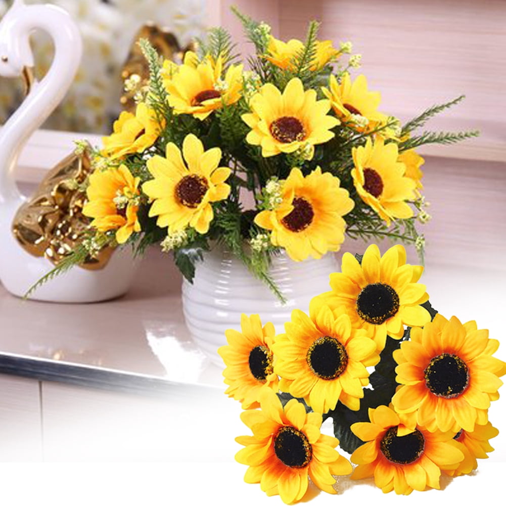 LINASHI 1 Bouquet 7 Heads Artificial Sunflowers Fake Silk Flower for ...