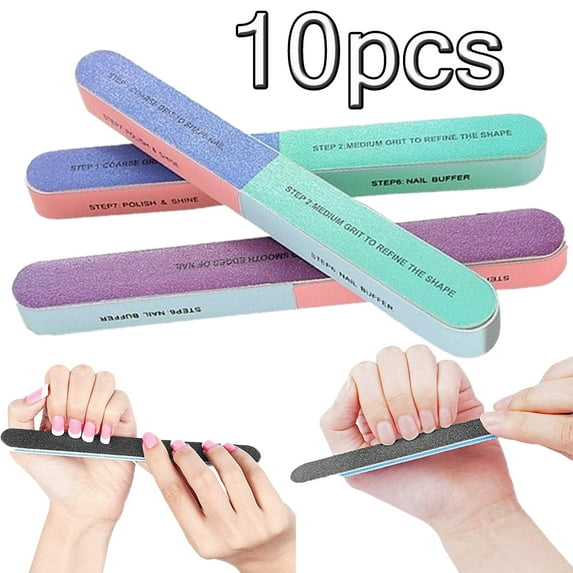 LINASHI 10pcs Cuticle Nail Files and Buffer, Professional Manicure Tools Kit Rectangular Art Care Buffer Beauty Tools