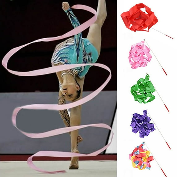LINASHI 4M Dance Ribbons Rainbow Streamers Rhythmic Gymnastics Ribbon Twirling Wands on Sticks for Kids Artistic Dancing