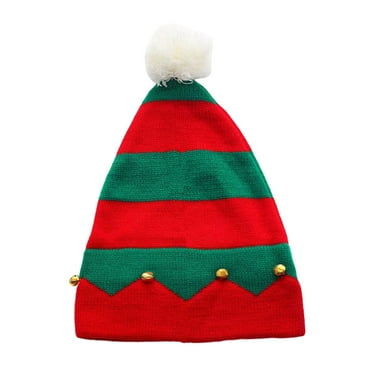LINASHI Autumn Winter Wool Hat Autumn Winter Red Green Splicing Santa Hat with Plush Ball Bells Parent-child Christmas Beanie Hat Christmas Hat
