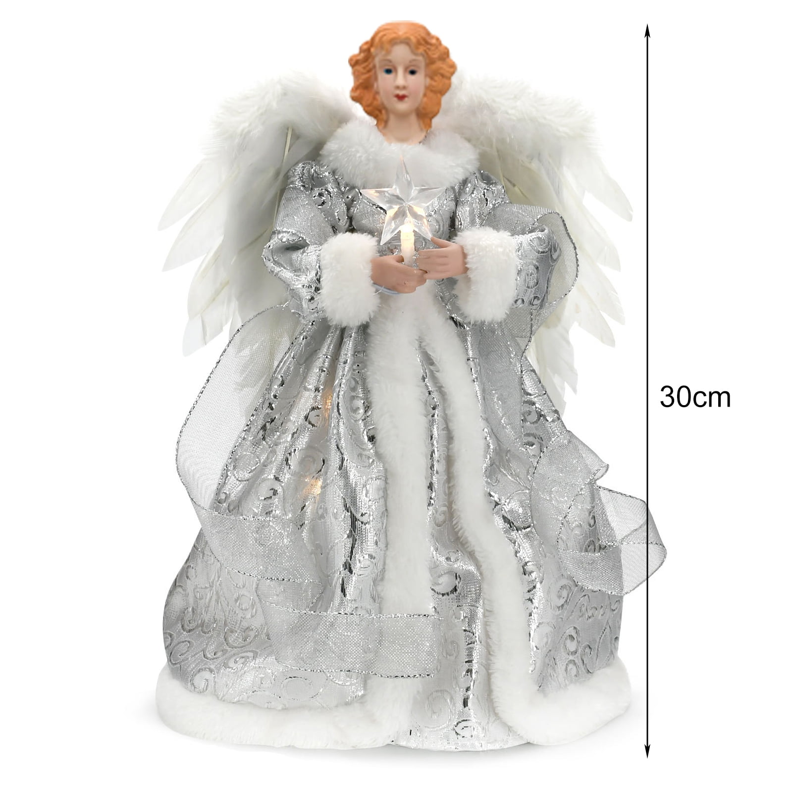 LINASHI Christmas Tree Angel Topper Christmas Angel Topper Illuminated Feather Decor for Festive