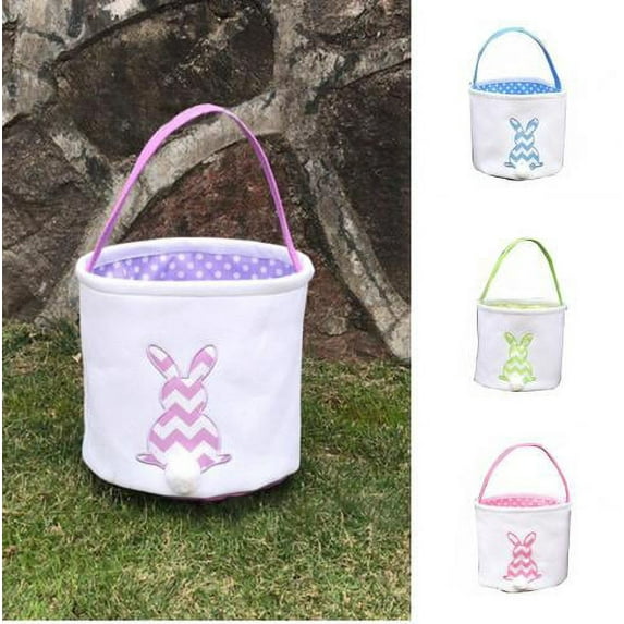 LINASHI Easter Bunny Printing Basket Easter Bucket for Boys Girls Easter Gift Bags Kids Bunny Tote Candy and Gifts Carry Bucket Easter Decorations