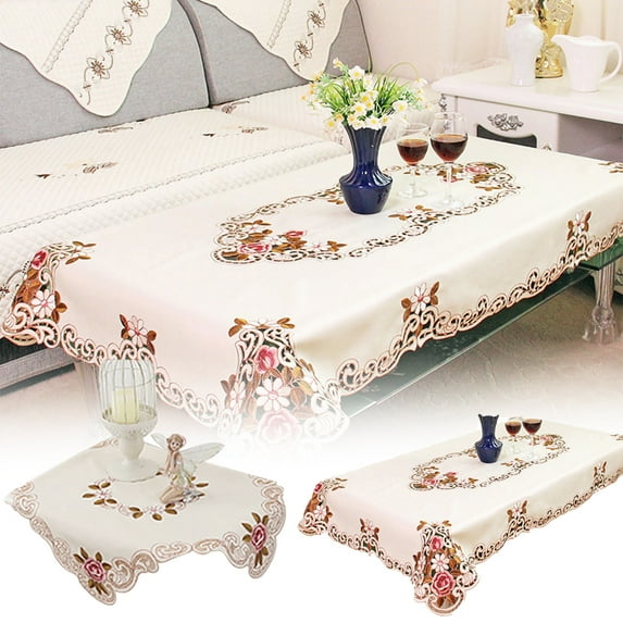 LINASHI Embroidered Tablecloth Pastoral Floral Fabric Classy Table Cover Round Square Rectangle for Kitchen, Dining Room, Hotel
