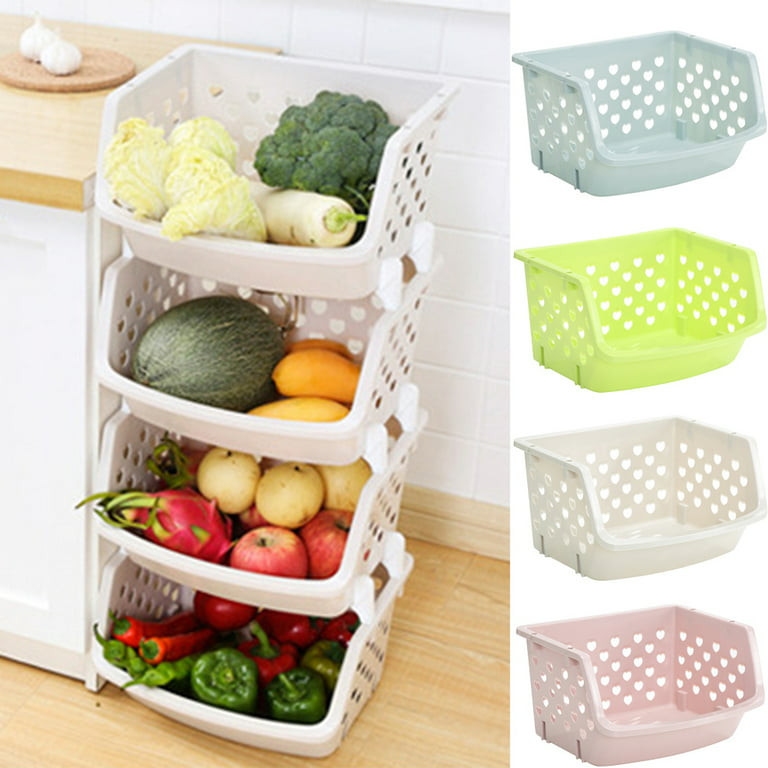 LINASHI Fruit Vegetable Storage Basket Kitchen Baskets Fruit Vegetable  Utility Cart Rack Storage Bin for Kitchen Pantry