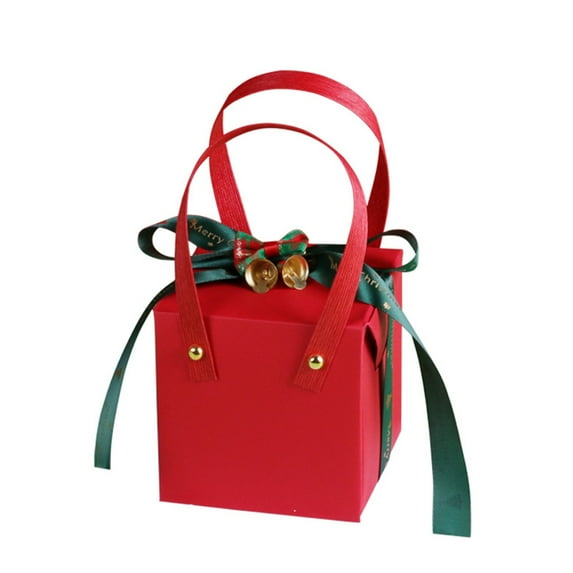 LINASHI Holiday Candy Box Festive Red Christmas Gift Box with Handle Ribbon Bell Decor Perfect for Holiday Candy Cookies Party Favors