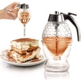 thumbnail image 1 of LINASHI Honey Dispenser No Drip Glass Maple Syrup Dispenser Glass Honey Comb Shaped Honey Pot Jar with Stand, 1 of 8