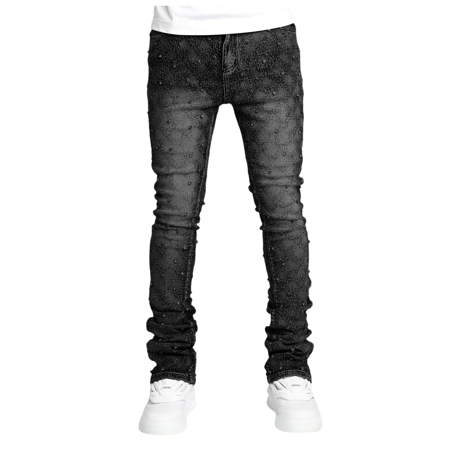 LINASHI Jeans for Men,Male Denim Personality Zircon Straight Leg