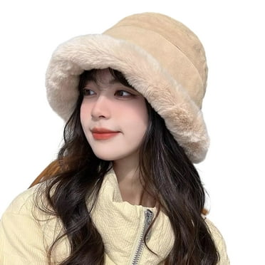 LINASHI Ladies Foldable Bucket Hat Winter Bucket Hat Soft Plush Foldable Stylish Thickened Outdoor Warm Windproof Fisherman Hat for Women to Carry Hat