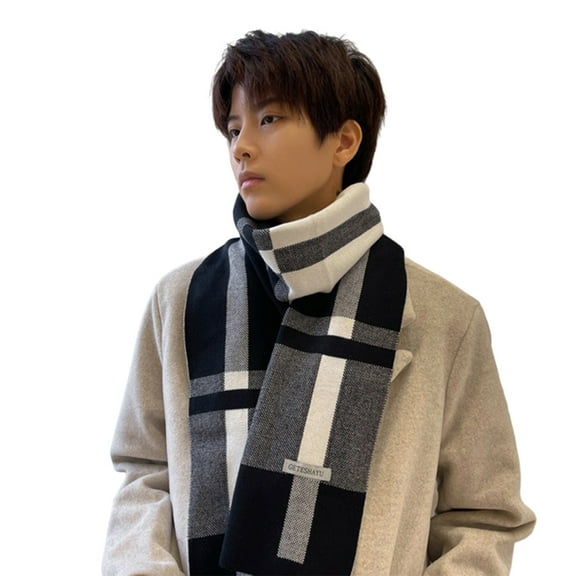 LINASHI Long Scarf Men Scarf Classic Plaid Winter Warm Thermal Shawl Wrap Winter Men Scarf