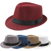 LINASHI Men Panama Style Fedora Hats for Men Women Sun Fedora Hat Summer Beach Hat