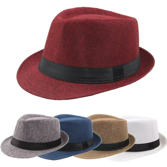 LINASHI Men Panama Style Fedora Hats for Men Women Sun Fedora Hat Summer Beach Hat