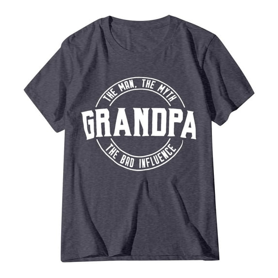 LINASHI Men's "Grandpa: Man Bad Influence" Funny Tee - Dad Joke Papa Grandfather Humor T-Shirt, Casual Short Sleeve