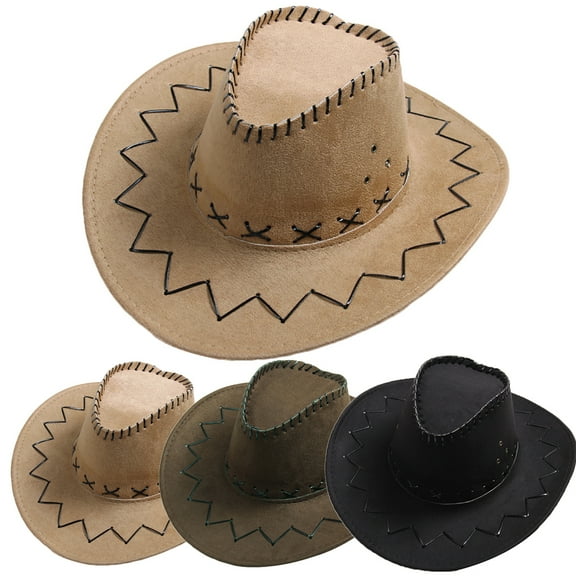 LINASHI Men's Women's Fashion Western Cowboy Hat with Wide Brim Felt Cowgirl Sombrero Caps For Fancy Dress Party