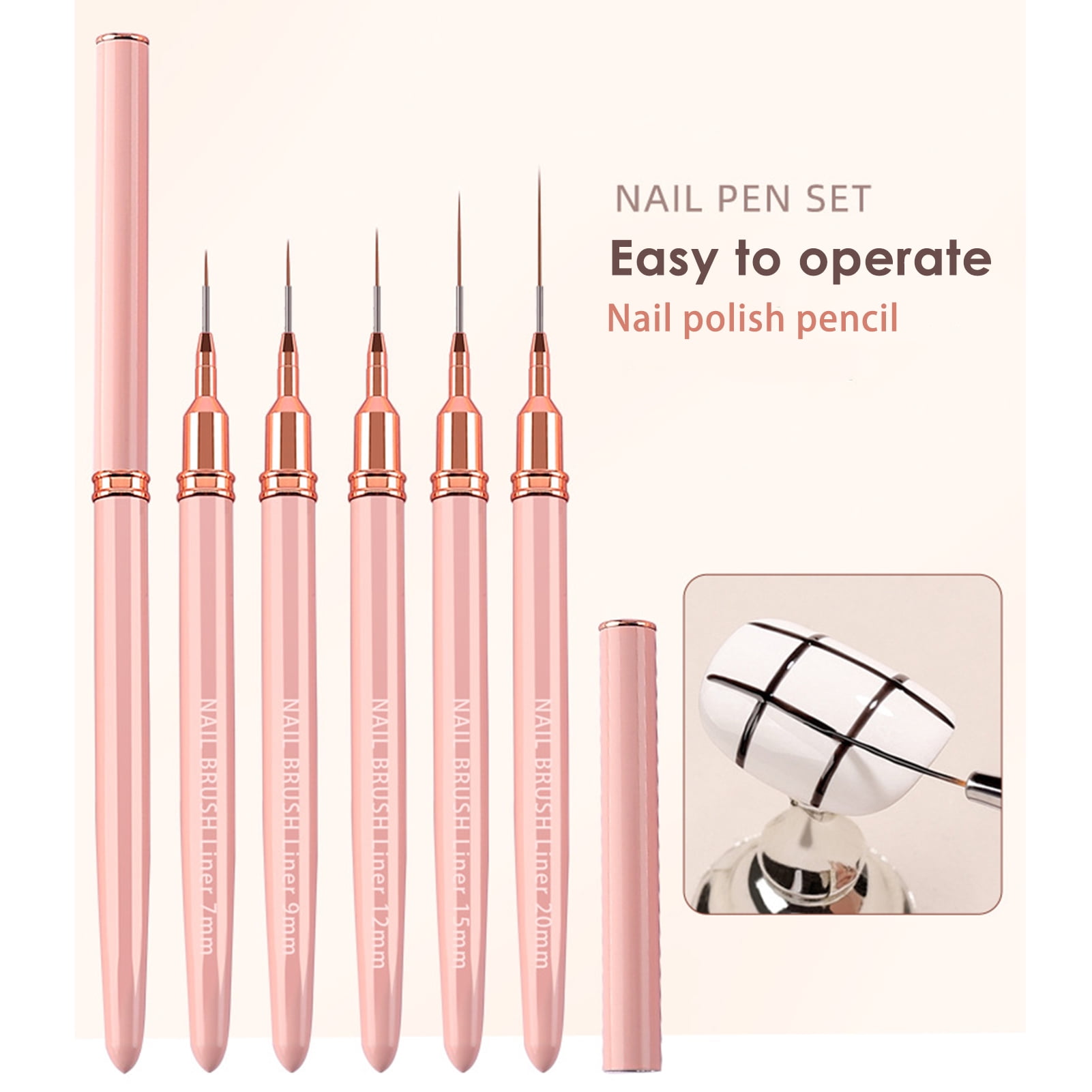 LINASHI Nail Art Outline Brush Pink Pen Holder Flexible Bristle Smooth Drawing Acrylic Rod Nail