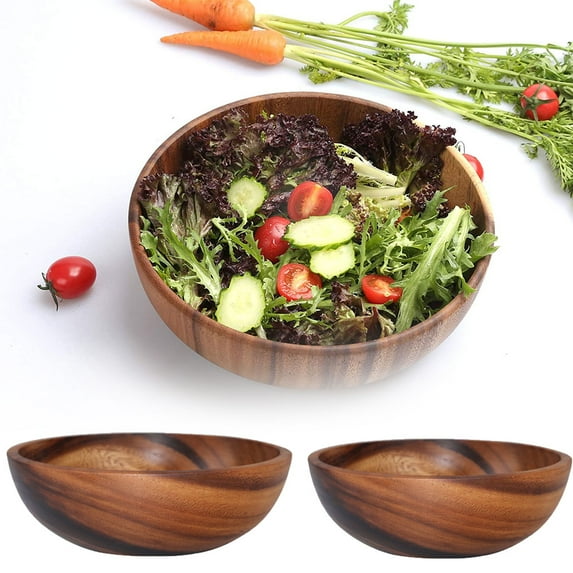 LINASHI Round Salad Bowl, Wooden Container for food, Fruit Salad Bowl, Mixing Bowl for Kitchen,Wood Salad Bowl Kitchen Tool