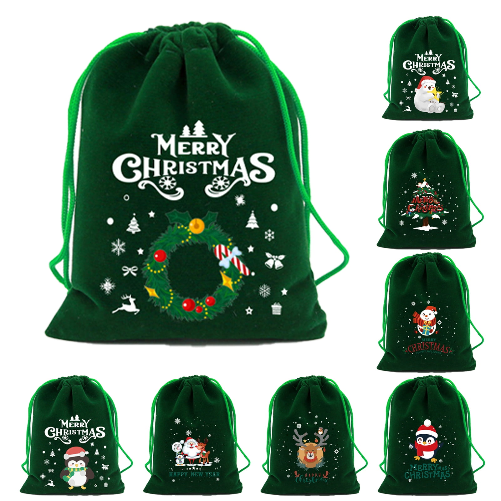 LINASHI Small Gift Bags Christmas Candy Drawstring Bag Reusable Holiday