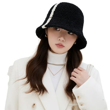 LINASHI Solid Color Knit Women Winter Bucket Hat Thick Color Matching Soft Sun Uv Protection Short Brim Windproof Resistant Fisherman Hat Lady Fleece Outdoor