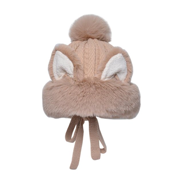 LINASHI Warm Cat Ear Hat Women Winter Cute Cat Ears Plush Hat Solid Color Ear Protection Knitting Hat Lace-up Keep Warm Headgear