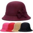 thumbnail image 1 of LINASHI Winter Autumn Hat Brim Church Cap Women Lady Wide Brim Floppy Hat Belt Faux Wool Hat for Tea party, 1 of 2
