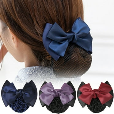 LINASHI Women Ruched Bowk Bow Snood Net Bun Cover Barrette Hair Clip Accessory for Hotel Waitress, Air Hostess, Nurse
