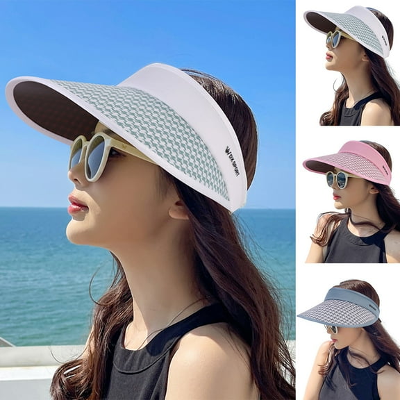 LINASHI Women Sun Hat Empty Top Adjustable Contrast Color Sun Visors Outdoor Sport Sun Visors Hats with Long Brim