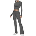 thumbnail image 1 of LINASHI Women's 2 Piece Loungewear Set - Fold Over Flare Pants & Long Sleeve Cropped Top, 2025 Trendy Casual Outfits, Soft Pajamas Sets for Women, Cozy Loungewear for Home & Out, 1 of 7